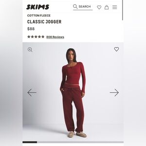 SKIMS Red Cotton Fleece Classic Jogger